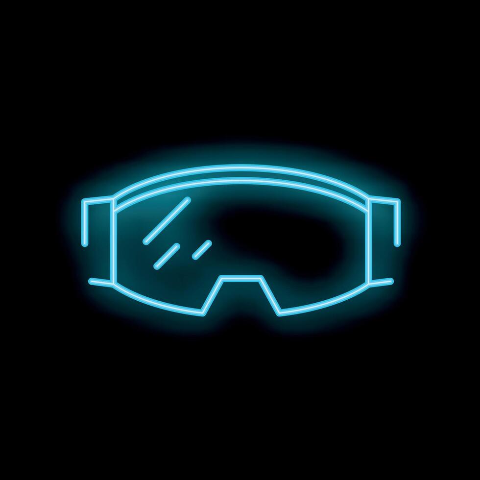 Glowing neon icon of ski goggles on black background vector