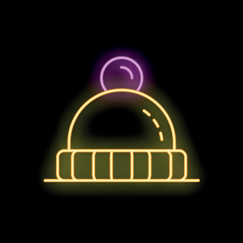 Glowing neon line winter hat icon isolated on black background vector