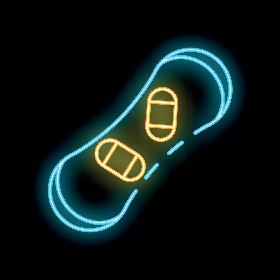 Neon sign representing a snowboard on a black background vector