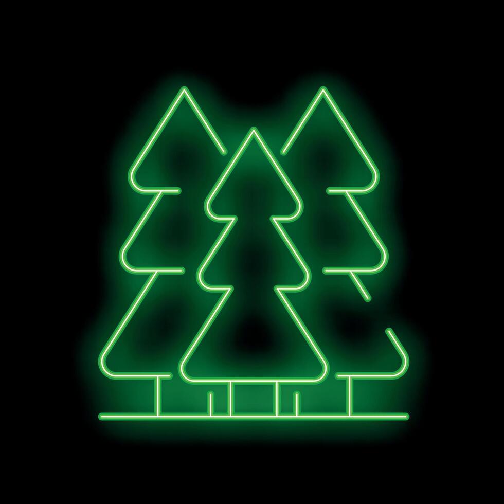 Green neon sign representing evergreen coniferous trees vector