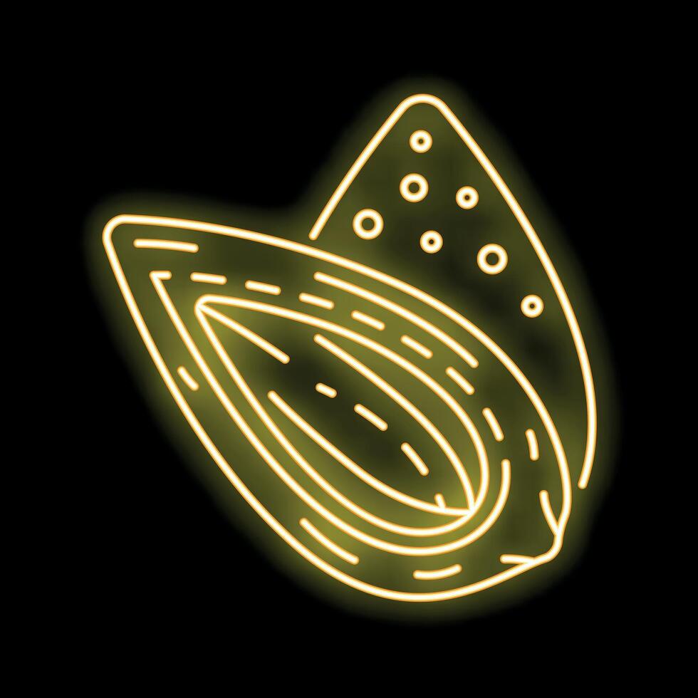 Glowing neon icon of almond nut with kernel for healthy food design vector