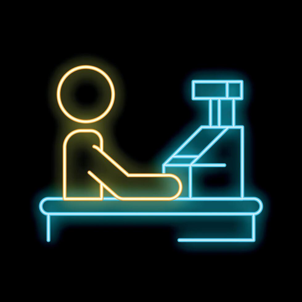 Cashier working at checkout with cash register neon sign icon vector