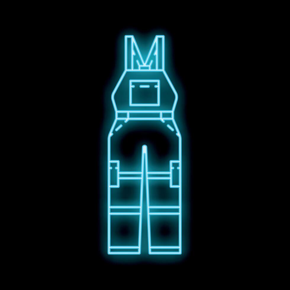 Blue glowing neon line showing work wear overalls on a black background vector