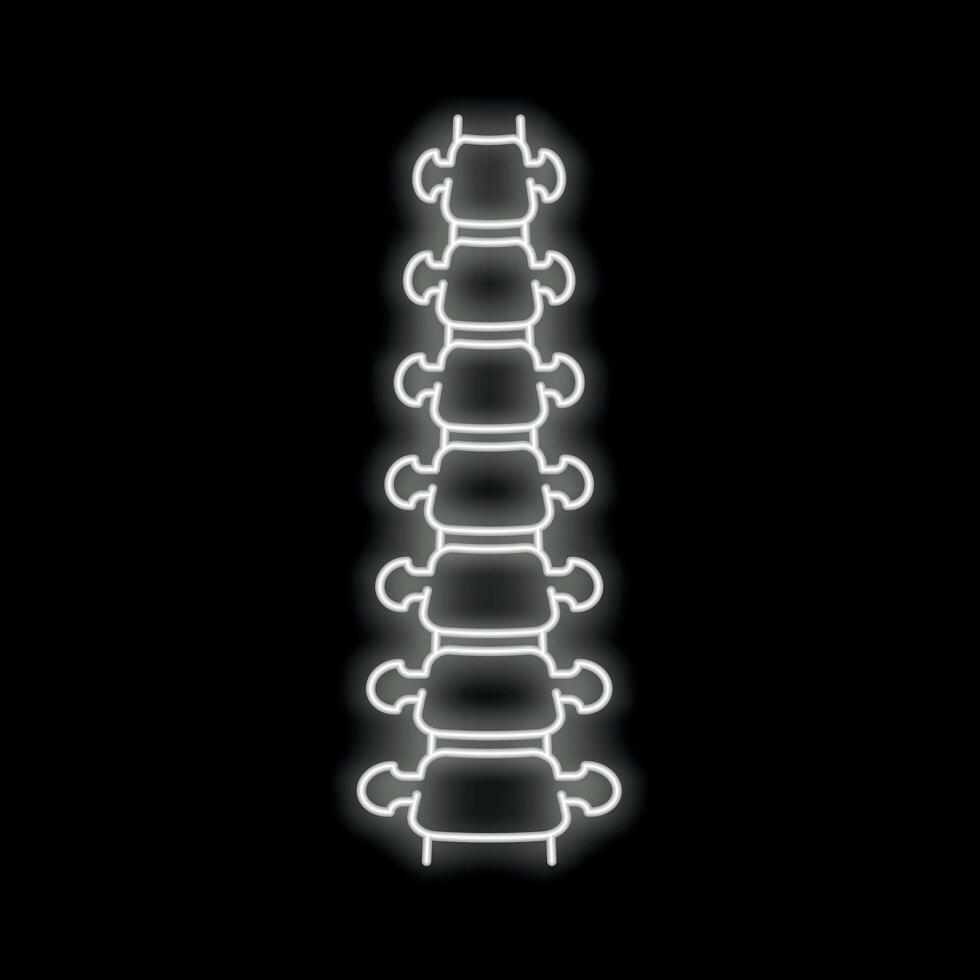 White neon sign showing human spine on black background vector