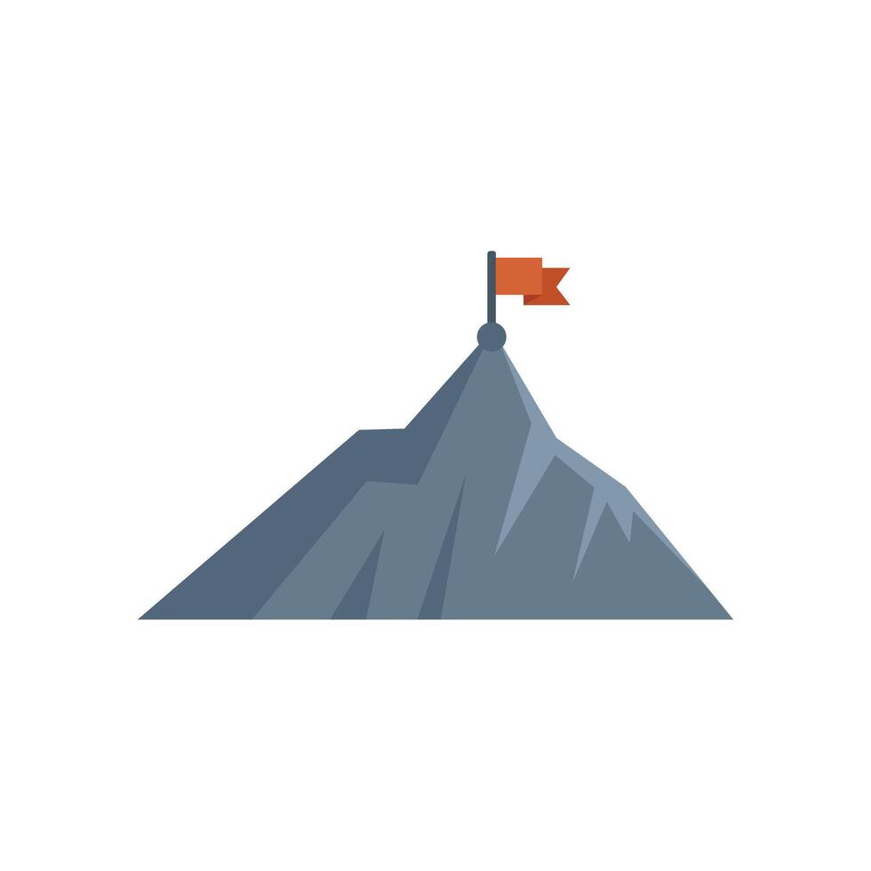 Reaching the top of a mountain with a red flag symbolizing success vector