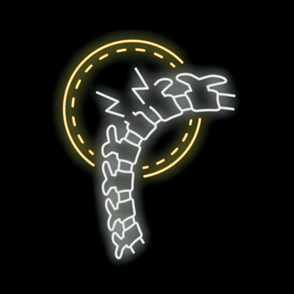 Neon sign showing spine suffering from backache pain vector