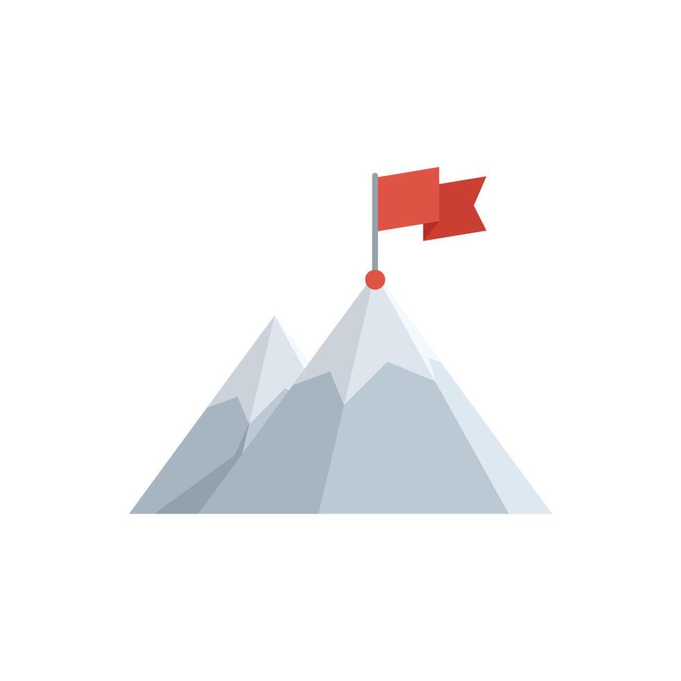 Red flag waving on top of mountain peak showing success vector