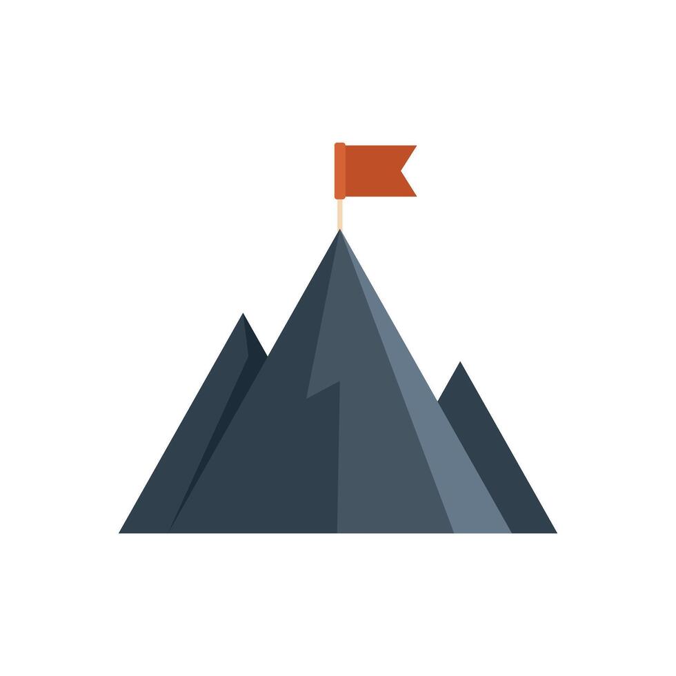 Red flag waving on top of mountain peak symbolizing achievement vector