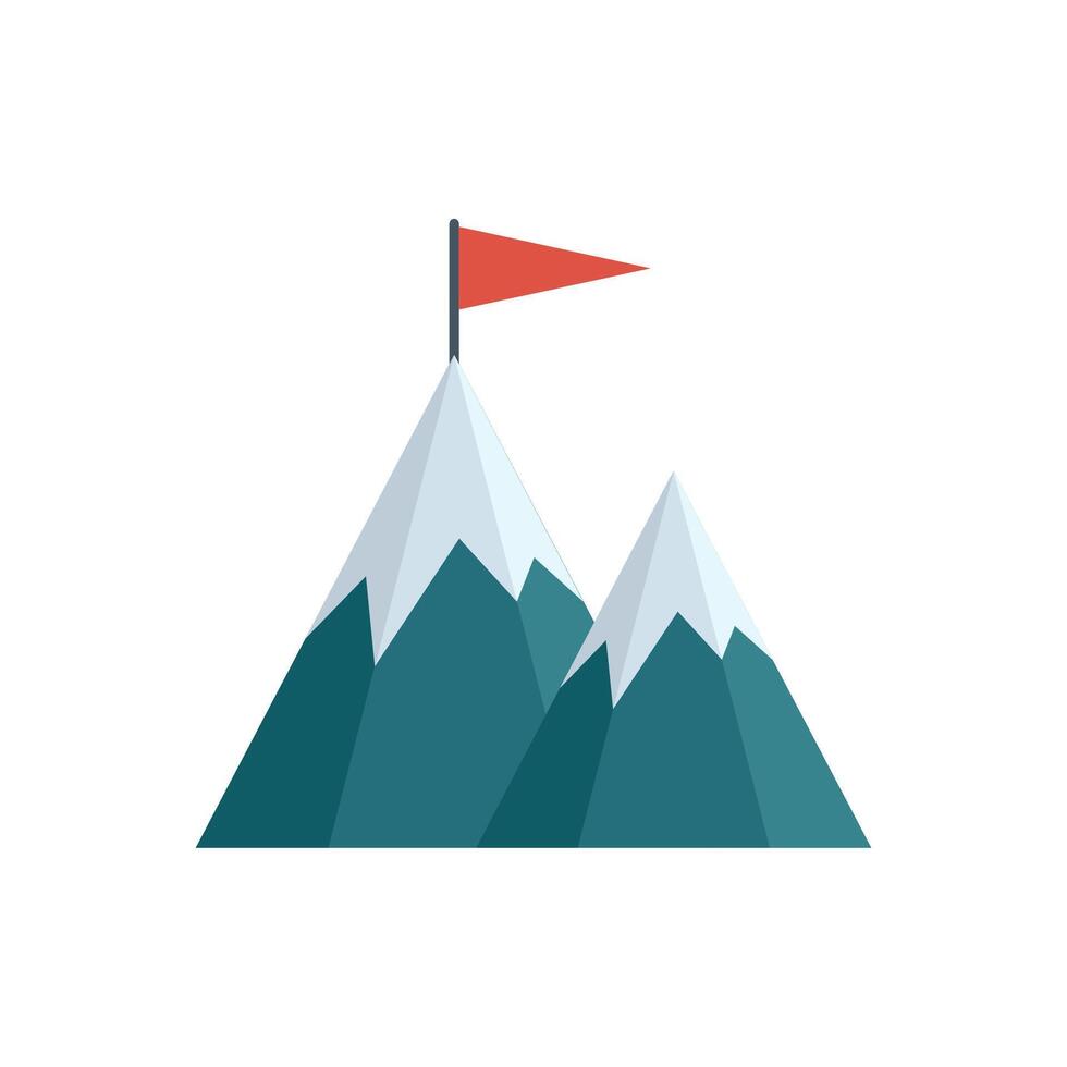 Red flag waving on top of mountain peak as a success symbol vector