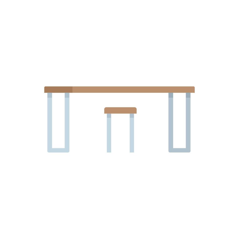 Modern rectangular wooden table with stool standing on white background vector
