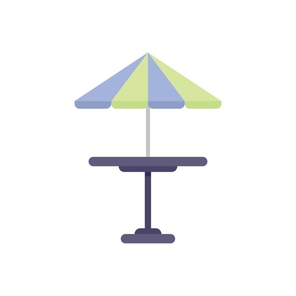 Round table with striped umbrella providing shadow on terrace vector