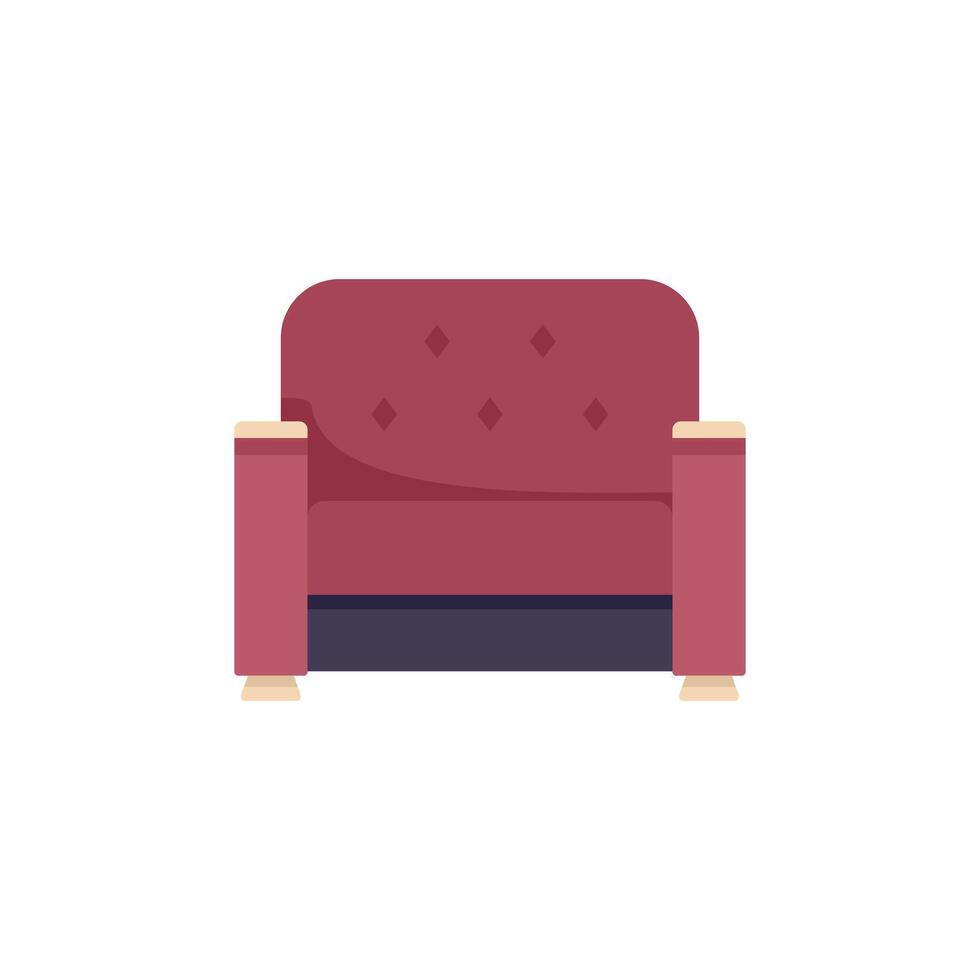 Red comfortable sofa with wooden legs standing on white background vector