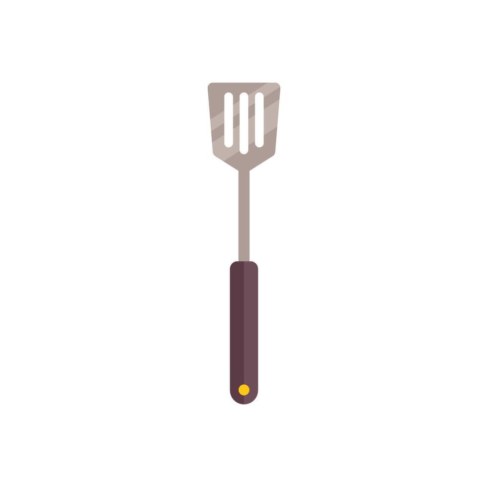 Metal spatula with wooden handle for cooking and serving food vector