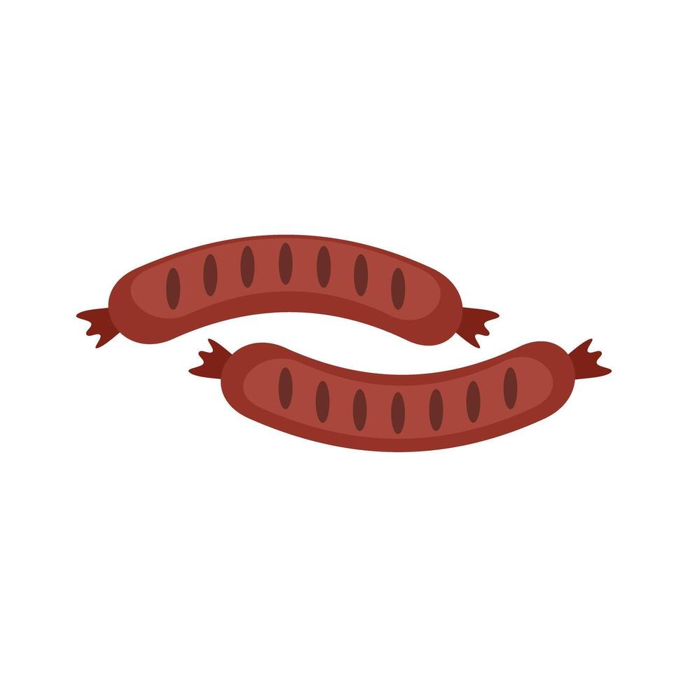 Two grilled sausages with a brown skin lying in a cross shape vector