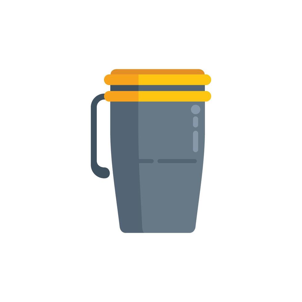 Reusable water bottle with handle and yellow lid for hiking and camping vector