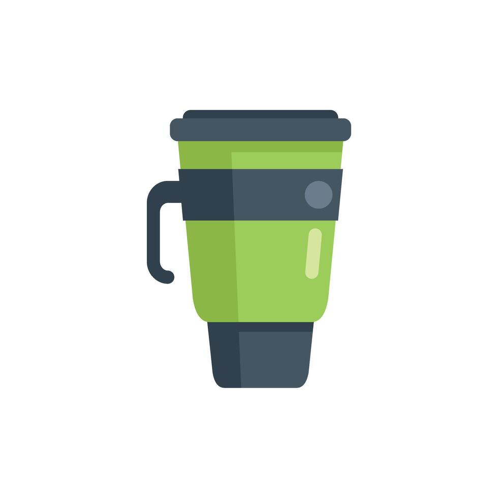 Green reusable coffee cup with handle and lid for take away hot drinks vector