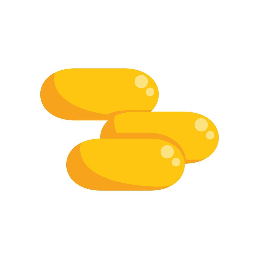 Three yellow oblong pharmaceutical pills forming a triangle vector