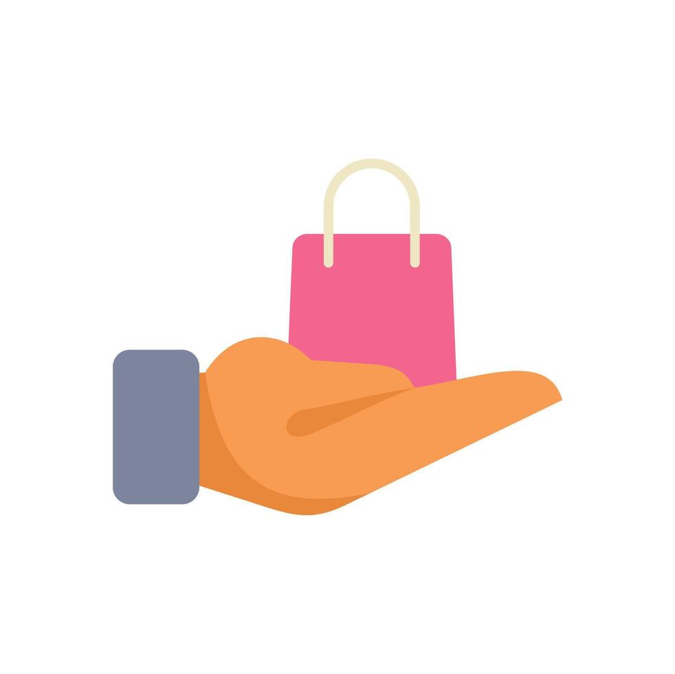 Businessman holding shopping bag in open hand icon vector