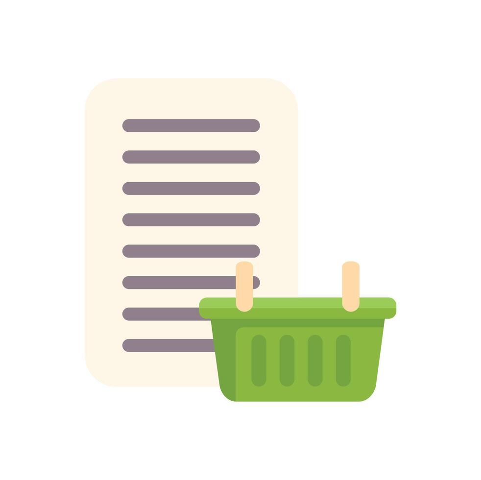 Shopping basket next to a shopping list for groceries vector