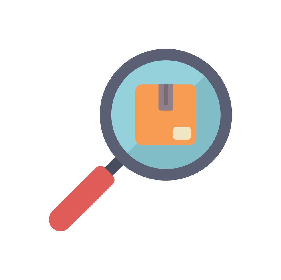 Magnifying glass focusing on cardboard box for delivery tracking concept vector