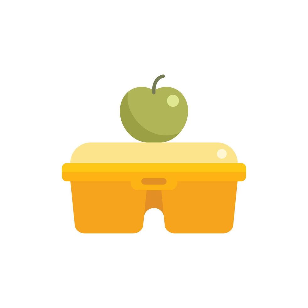 Green apple sitting on a yellow lunch box for school snack or lunch break vector