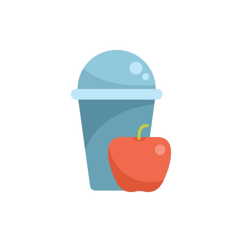 Red apple lying near blue disposable cup with dome lid vector