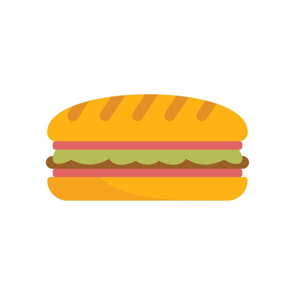 Delicious sandwich with meat, vegetables and sauce lying horizontally isolated on white background vector