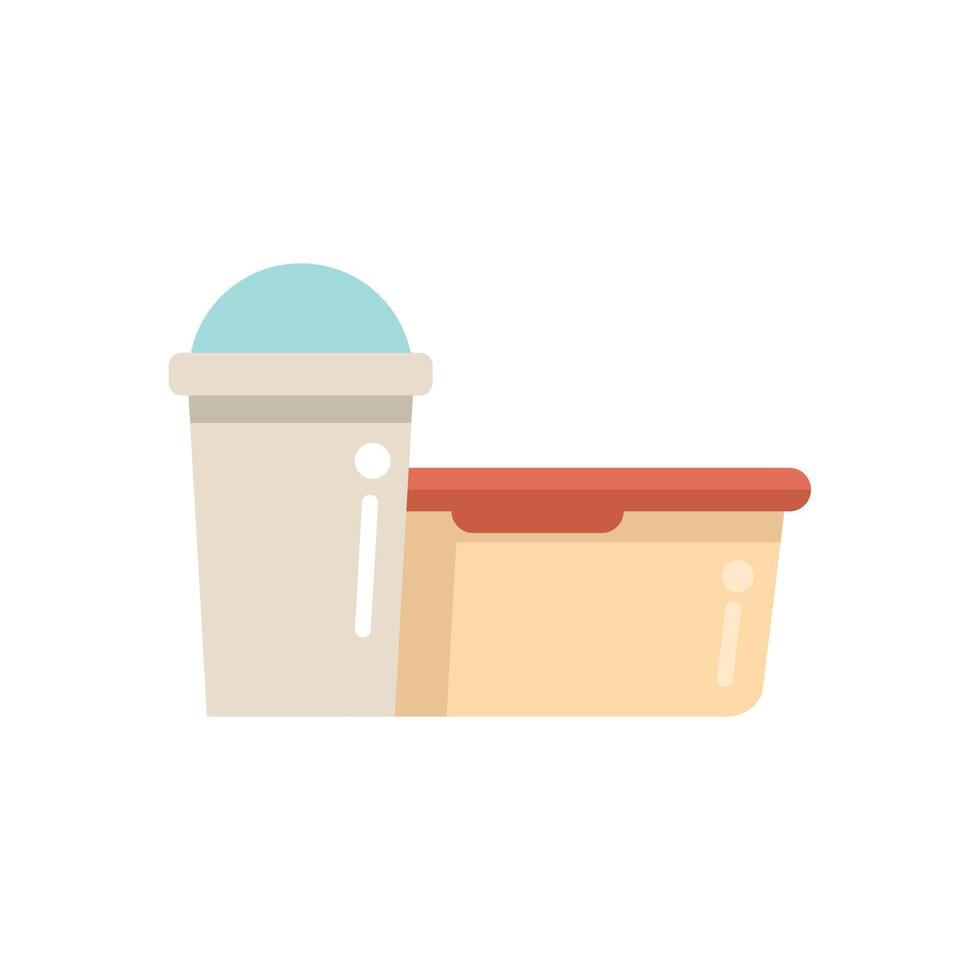Plastic lunch box with cup and lid for food storage vector