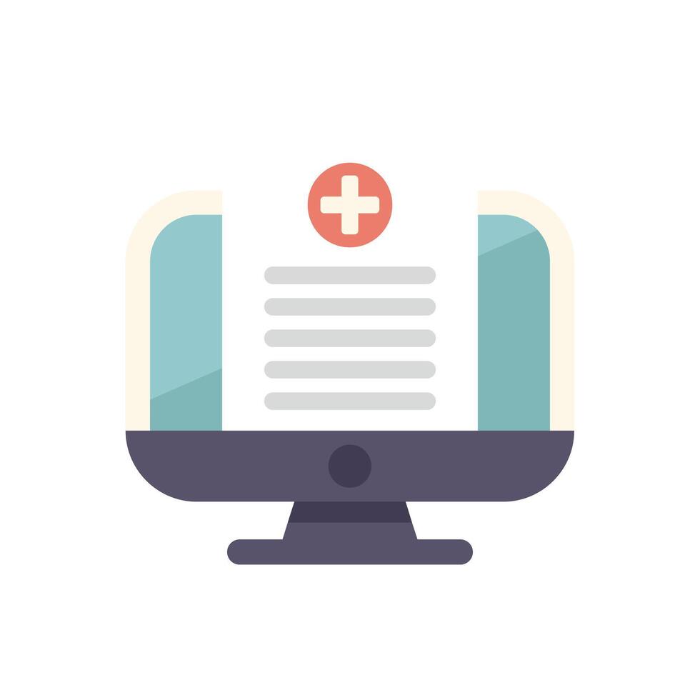 Computer displaying online medical record with cross icon vector