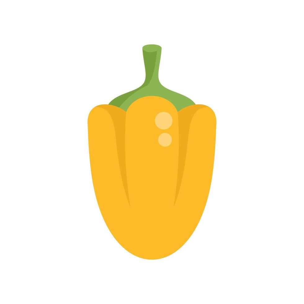 Yellow bell pepper standing up with green stalk icon flat style vector