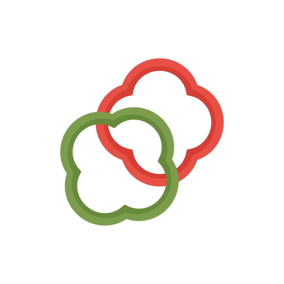 Red and green bell pepper slices overlapping creating a flower shape vector