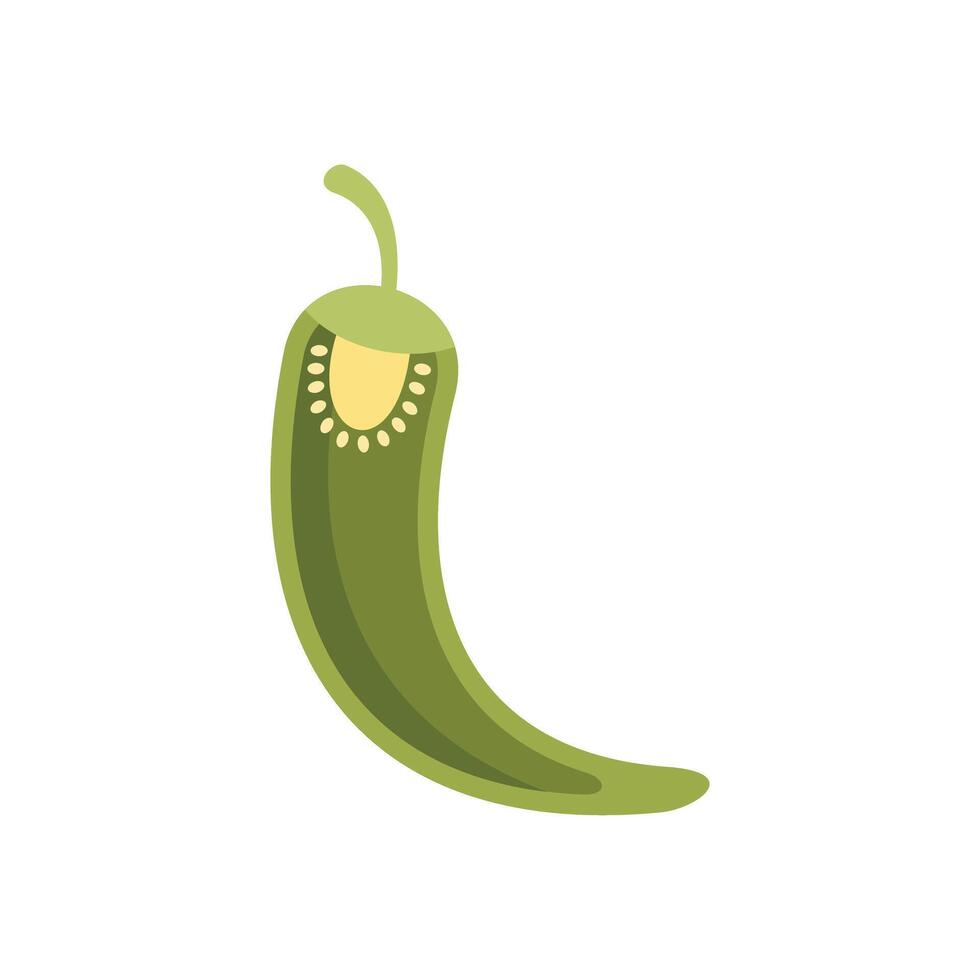 Green chili pepper showing seeds icon illustration vector