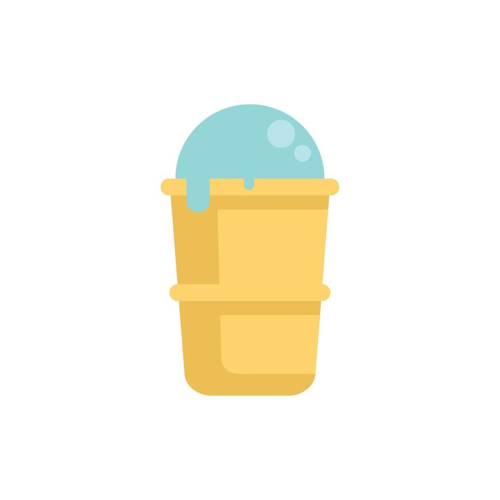 Blue ice cream melting in yellow waffle cup icon vector