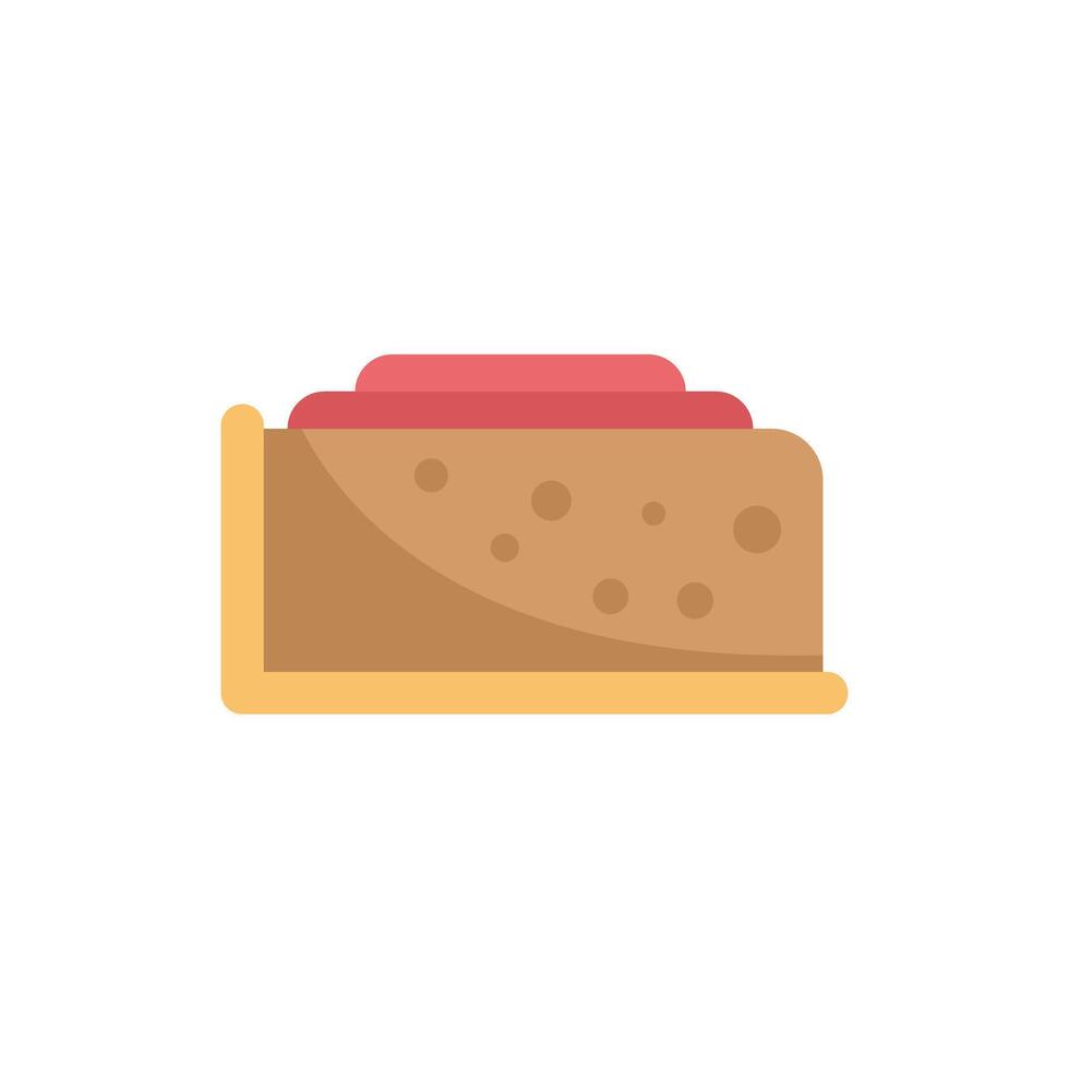 Delicious square cake slice with pink icing minimalist illustration on white background vector