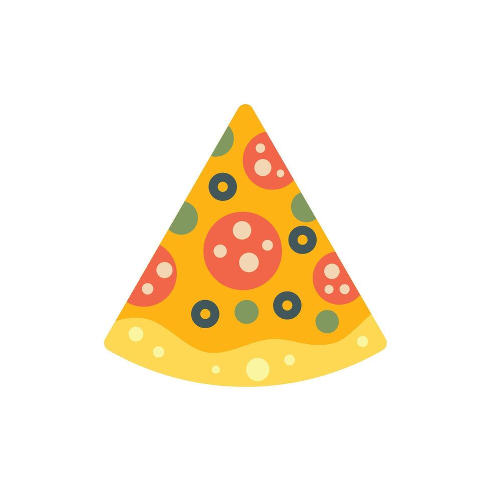 Delicious slice of pizza with pepperoni and olives isolated on white background vector