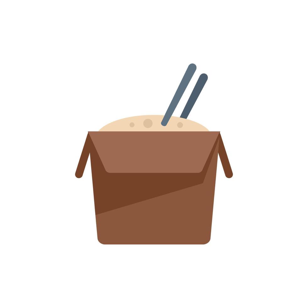 Wok paper box with chopsticks holding noodles or rice icon illustration in color flat design style vector
