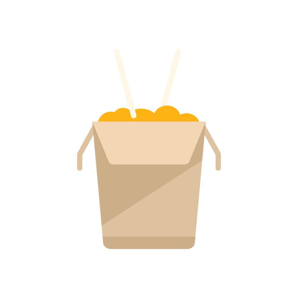 Open wok paper box with chopsticks containing delicious chinese noodles vector