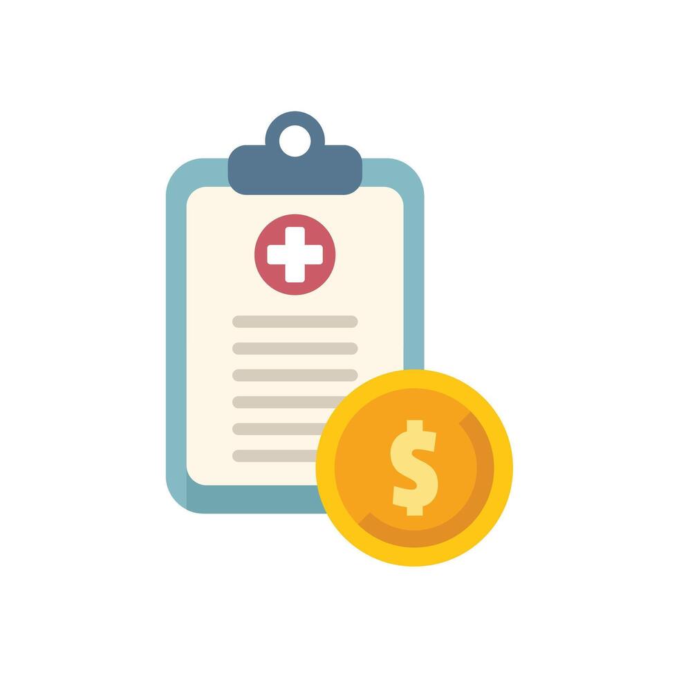 Medical bill showing healthcare costs with dollar coin and clipboard vector