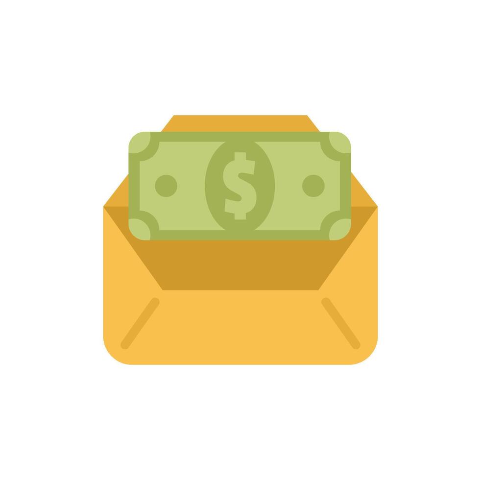 Open yellow envelope containing dollar bill for salary or savings vector