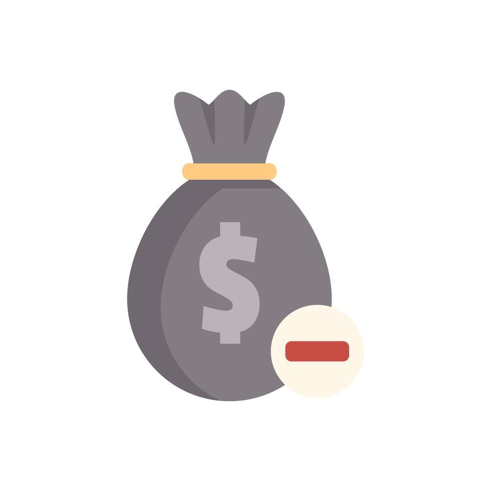 Money bag losing value with minus sign showing negative trend vector