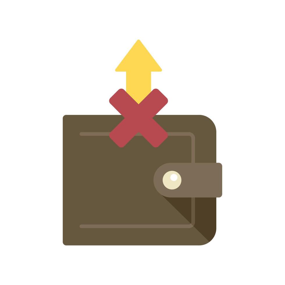 Wallet with a red cross blocking a yellow up arrow vector