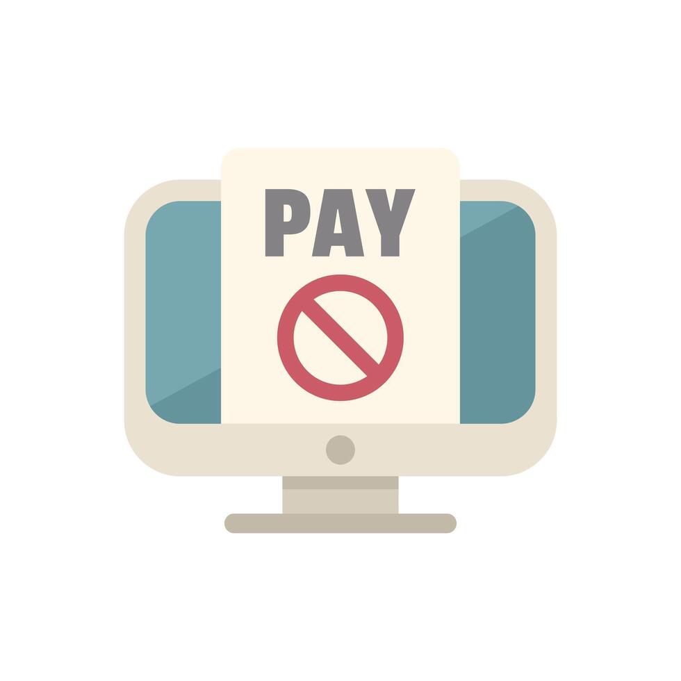 Computer showing online payment error message with red stop sign vector