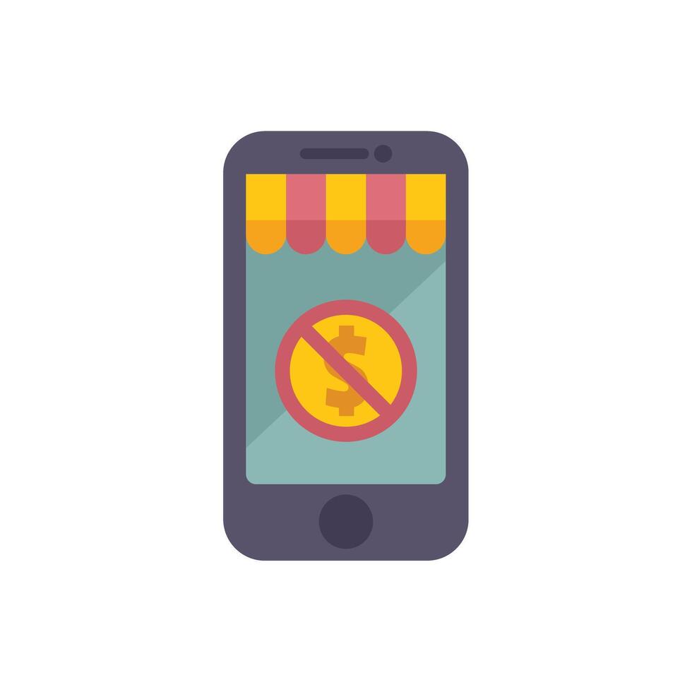 Smartphone showing no dollar sign on screen with shop awning vector
