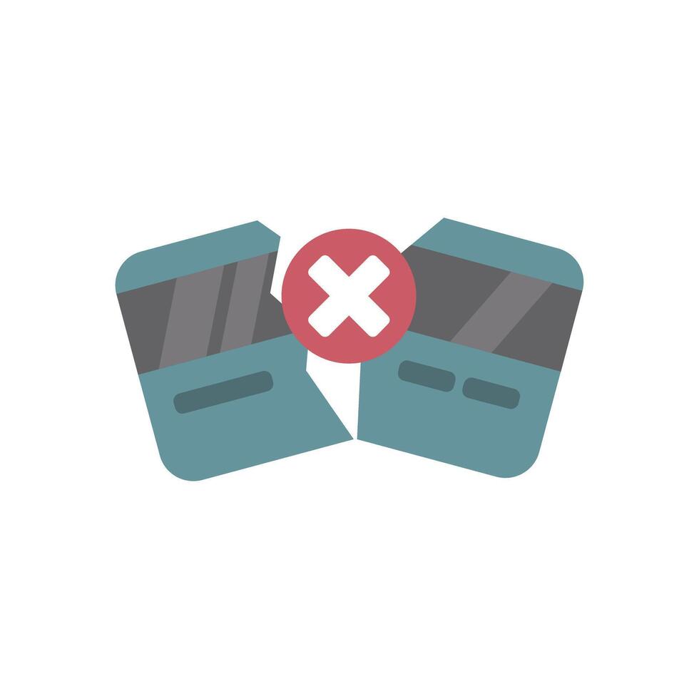 Broken credit card showing concept of bankruptcy and debt vector