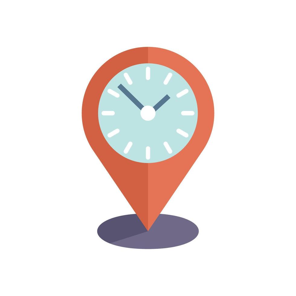 Clock face marking a location with a map pin pointing at time vector