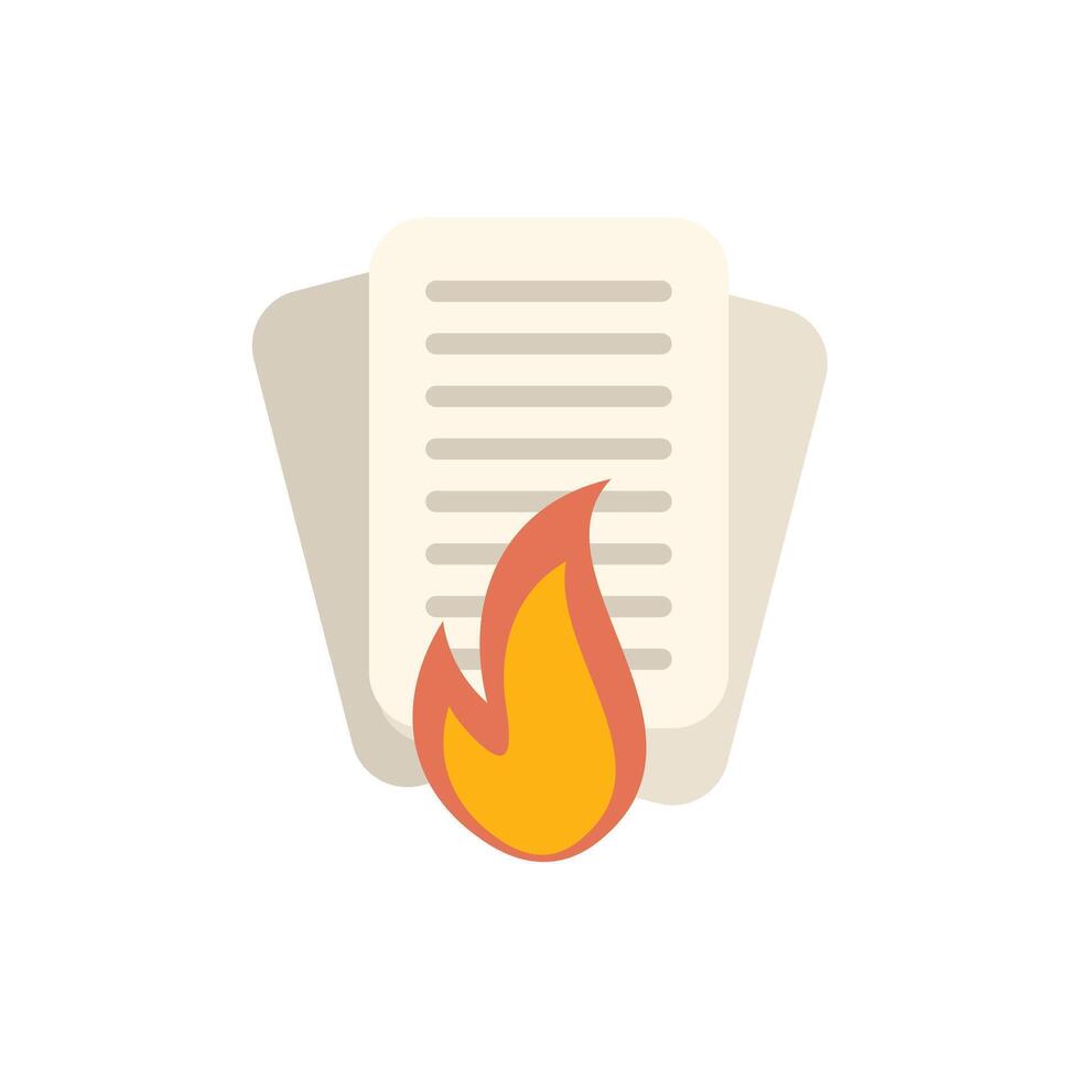 Burning paper document with flames symbolizing destruction vector