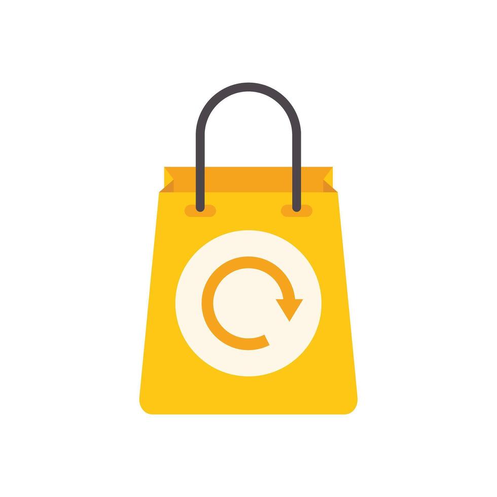 Yellow shopping bag featuring recycling sign for sustainable consumption vector