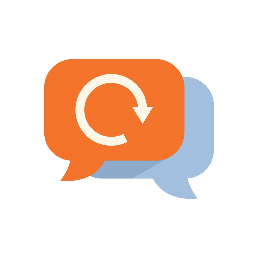Orange speech bubble showing rotating circular arrow vector