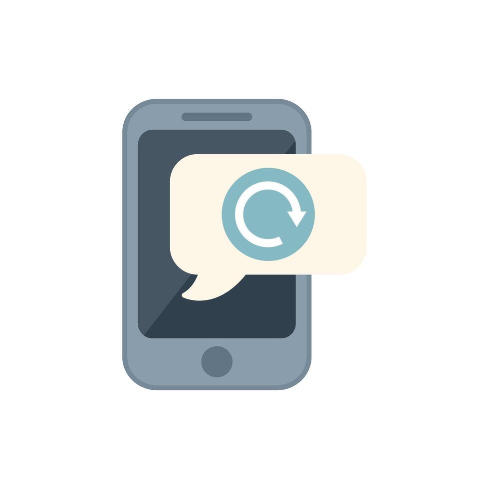 Smartphone showing update available notification on screen with speech bubble vector