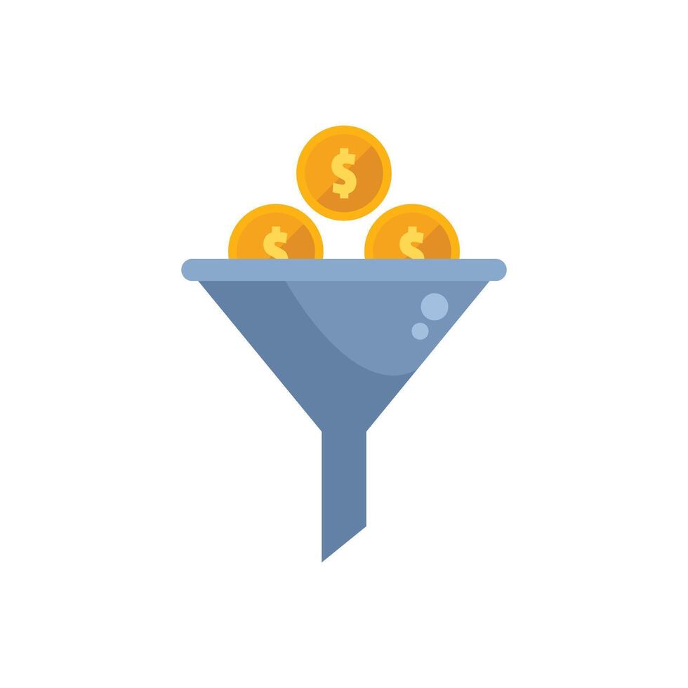 Sales funnel converting dollar coins into profitable revenue stream vector
